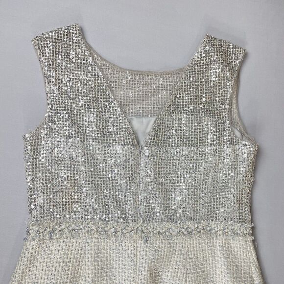 Kay Unger Sequin Sheath Dress Suit Women's 14 White Silver Formal Career Retro - Picture 15 of 16